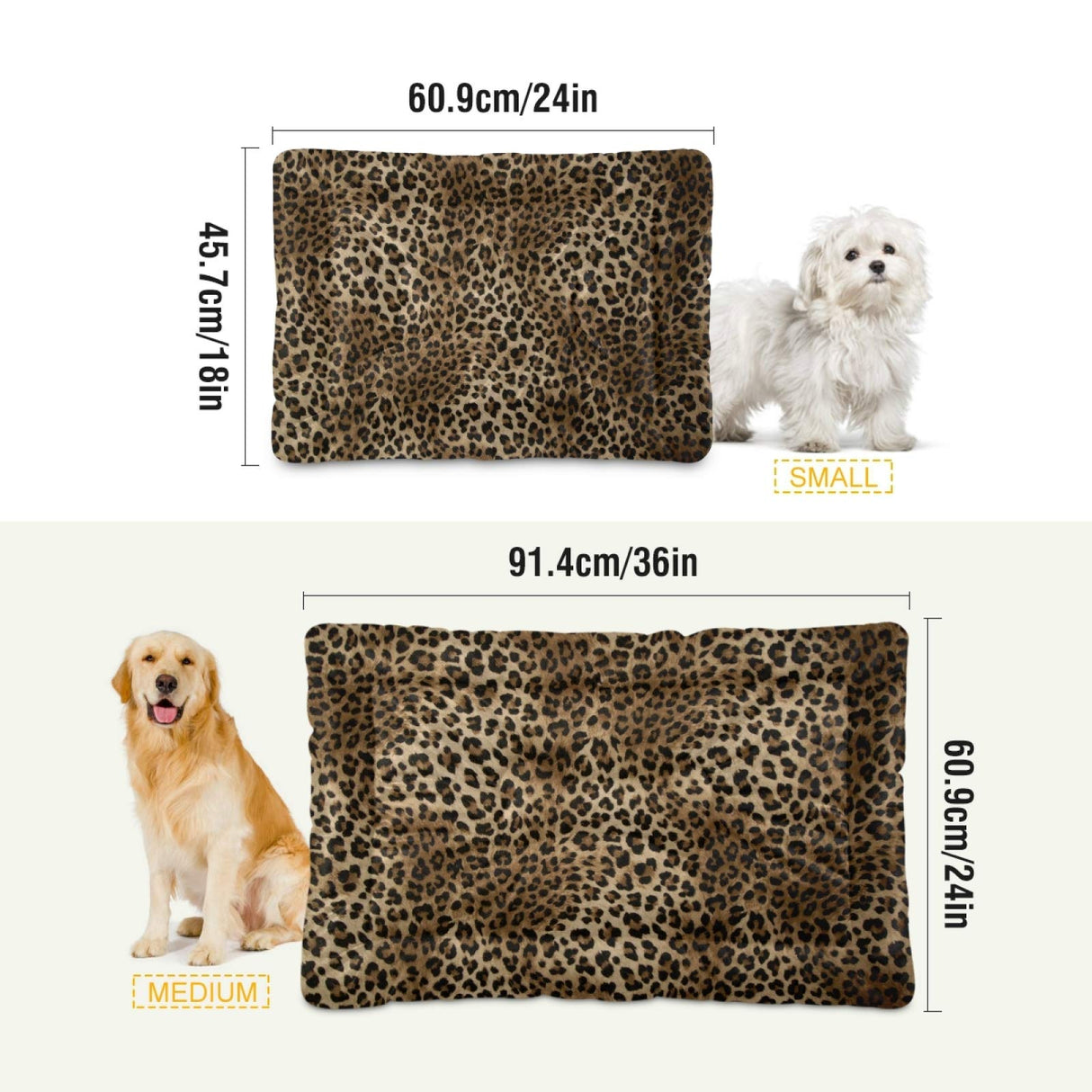 Blueangle Vintage Leopard Print Dog & Cat Bed, Comfortable Pet Bed, Ultra Soft Calming for Small to Large Dogs, 36" x 24