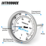MEANLIN MEASURE 1/2" NPT Bimetal Thermometer for hot Water, boilers, and Pipes, 3" Dial, 4" Stainless Steel Stem, Temperature Range 50-500°F/10-250°C, Accuracy 2%, Lower Mount