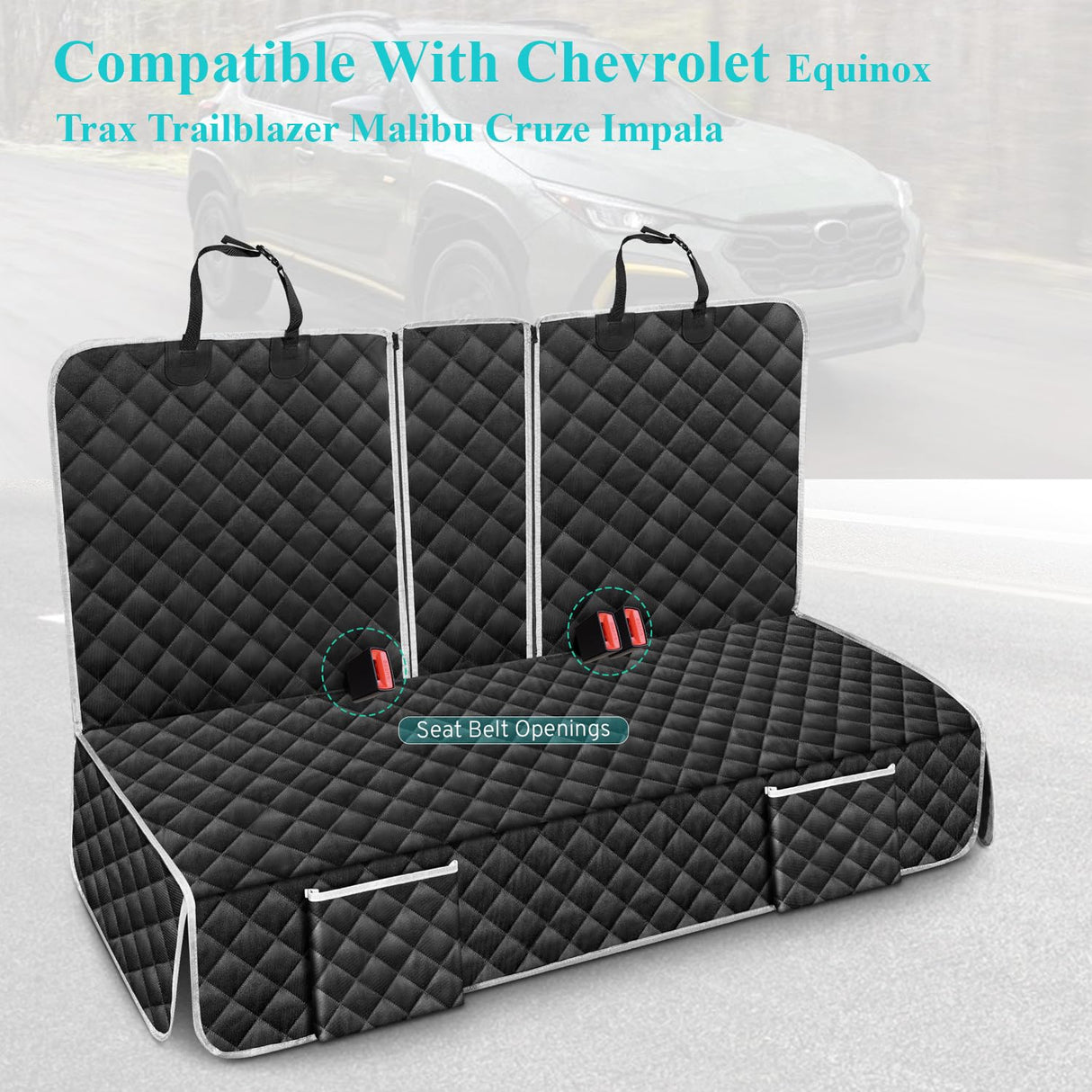 Dog Car Seat Cover Compatible with Chevy Chevrolet Equinox/Trax/Trailblazer/Malibu/Cruze/Impala/EV Back Seat Accessories, Waterproof Pet Bench Backseat Covers with Non-Slip Backing 2000-2026