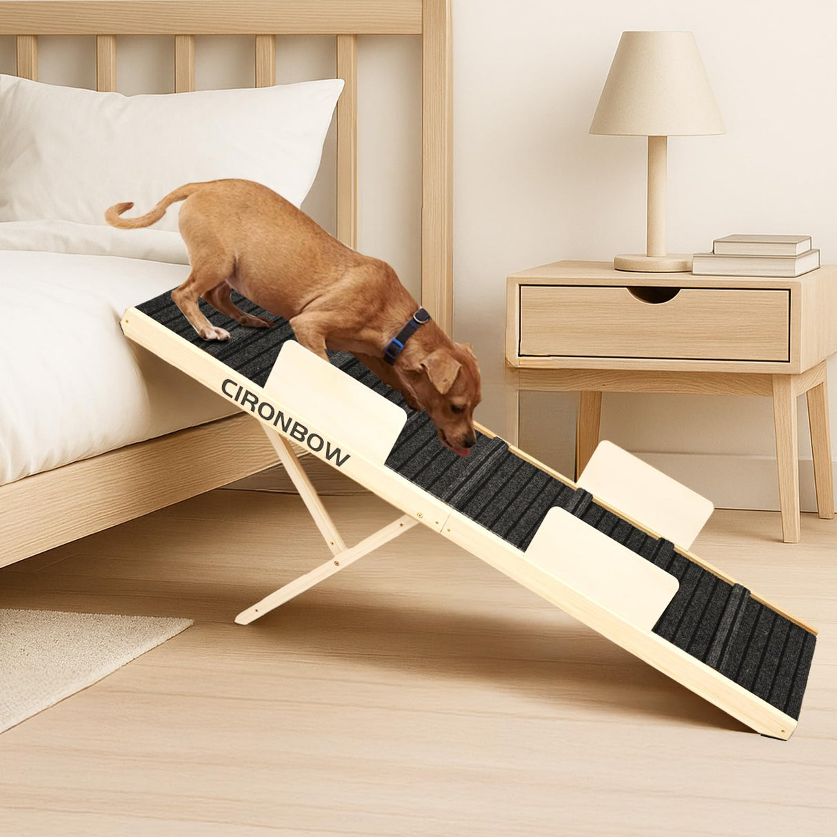 Upgraded Dog Ramp for Bed, Couch, Car, Foldable Pet Ramp, Non-Slip Pad & Safety Baffle-6 Adjustable Height 12" to 30", Portable Stable Pet Steps for Small & Medium Old Dogs & Cats ﻿