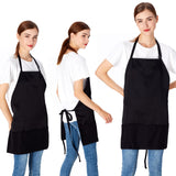 2 Pack 3 Pockets Adjustable Bib Apron Chef Kitchen Cooking Aprons for Women Men, Black