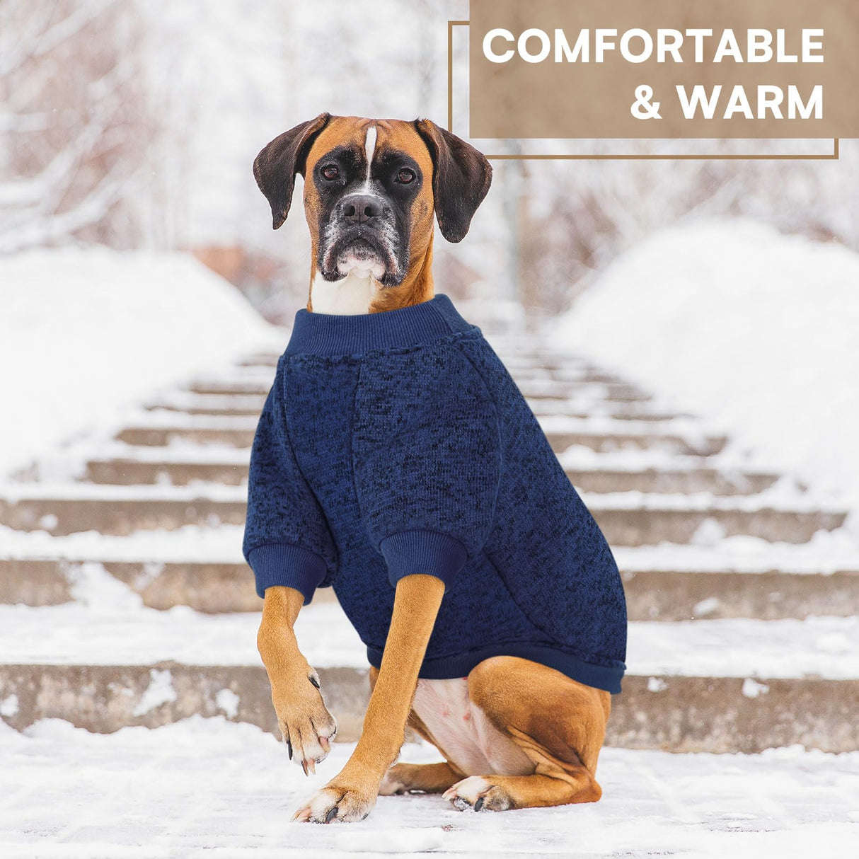 Queenmore Large Dog Sweater,Dog Fleece Sweater,Sweaters for Large Dogs,Sweatshirts for Dogs Girl Boy,Warm Soft Fleece Lining Crewneck Pet Winter Sweatshirts for Male Female Cats Puppy,Blue