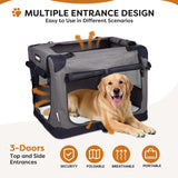 JESPET Soft Dog Crates Kennel, 3 Door Soft Sided Folding Travel Pet Carrier with Straps and Fleece Mat for Dogs, Cats (Dark Grey, X-Large(36" L x 24" W x 27" H))