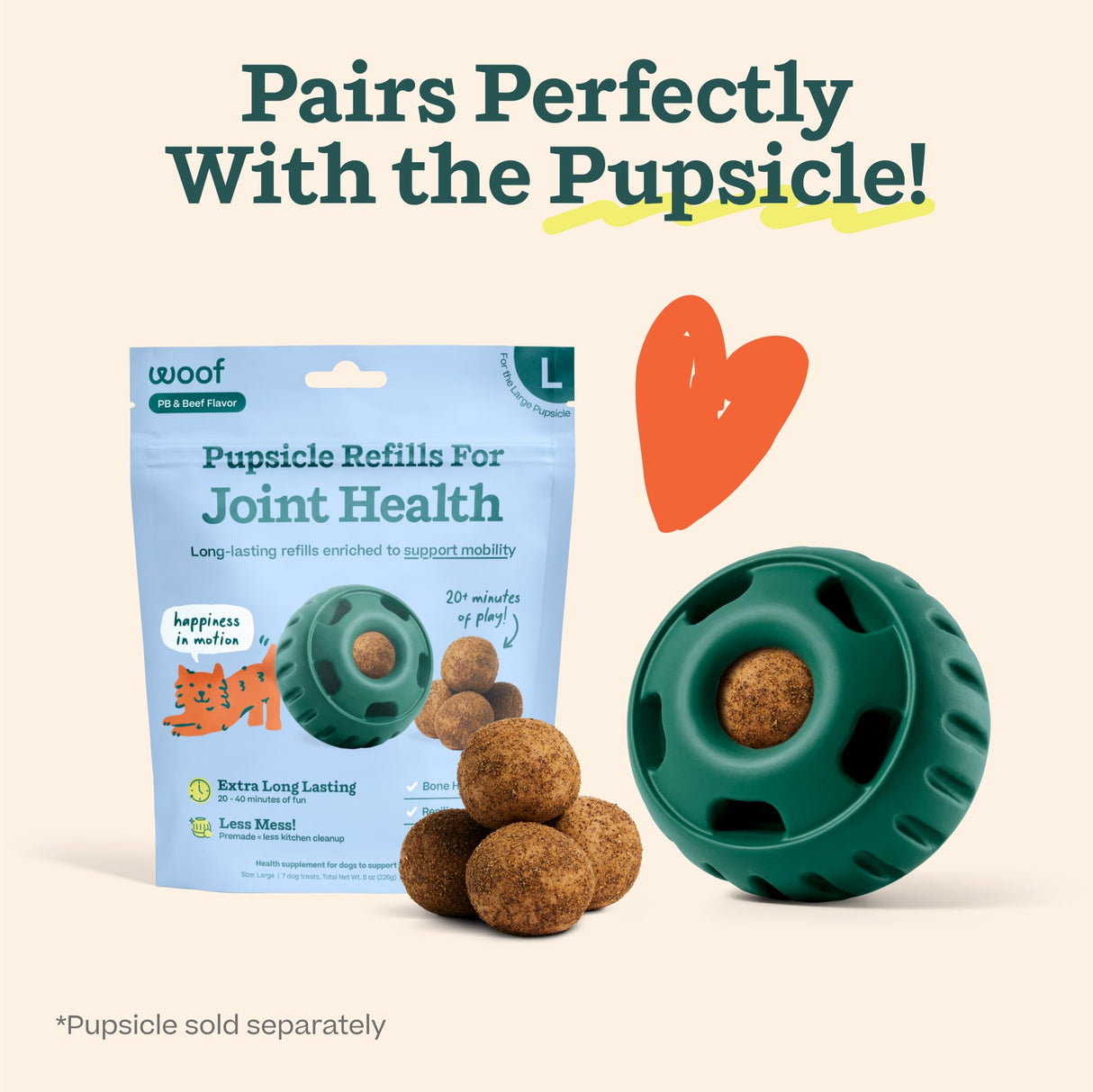 WOOF Hip & Joint Pupsicle Refill Pops - Dog Supplement for The Pupsicle Toy to Support Joint Health, Recovery, and Mobility - Large Pops