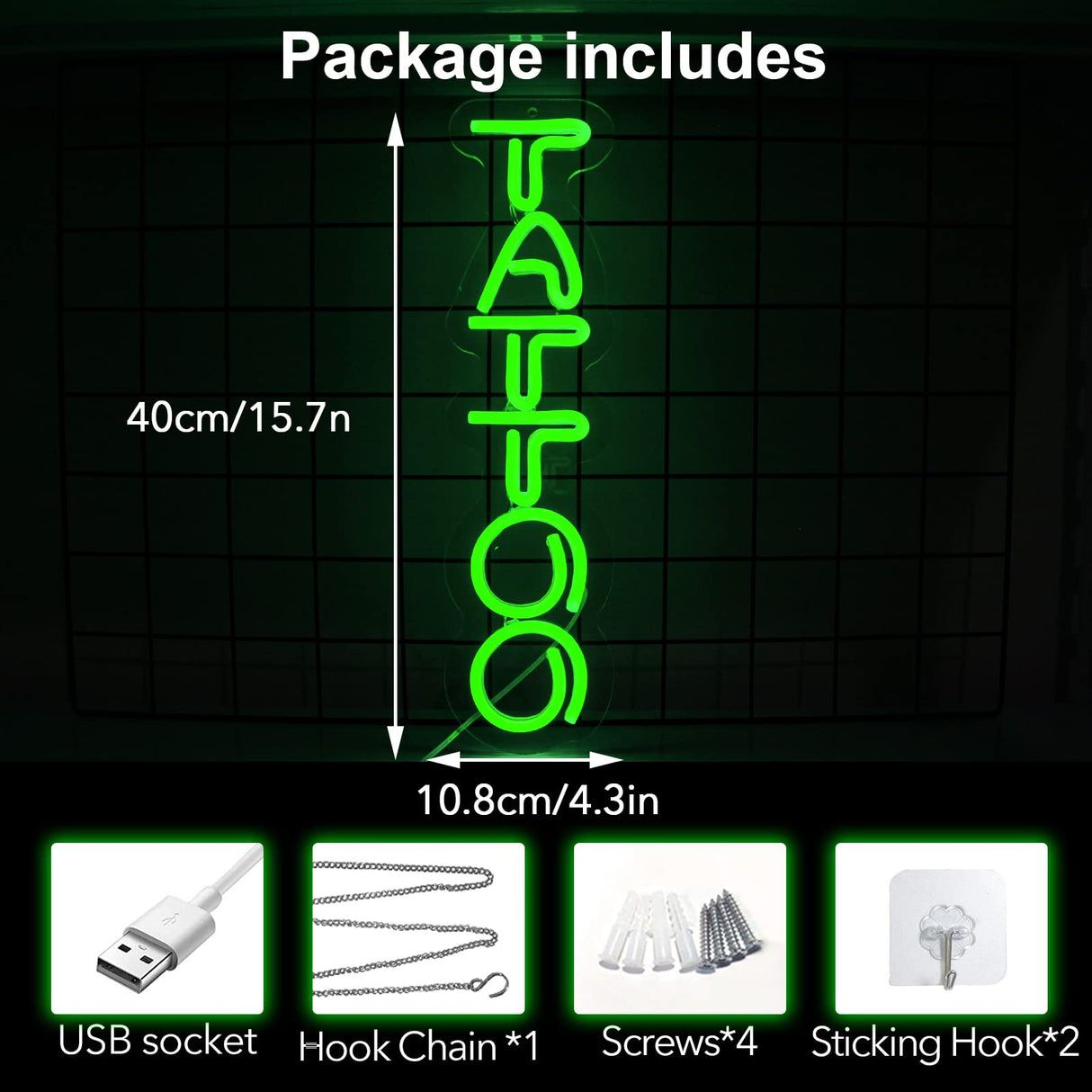 Green Tattoo Neon Sign Tattoo Wall Decor Neon Light Dimmable Tattoo Led Sign Beauty Salon Neon Sign, Custom Shop Neon Sign Man Cave Led Sign USB Business Neon Sign
