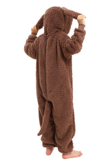 Loiahoer Kids & Teens Poodle Dog Onesie Costume Brown Puppy Dog Halloween Costume Cosplay Costume for Girl and Boy,XS