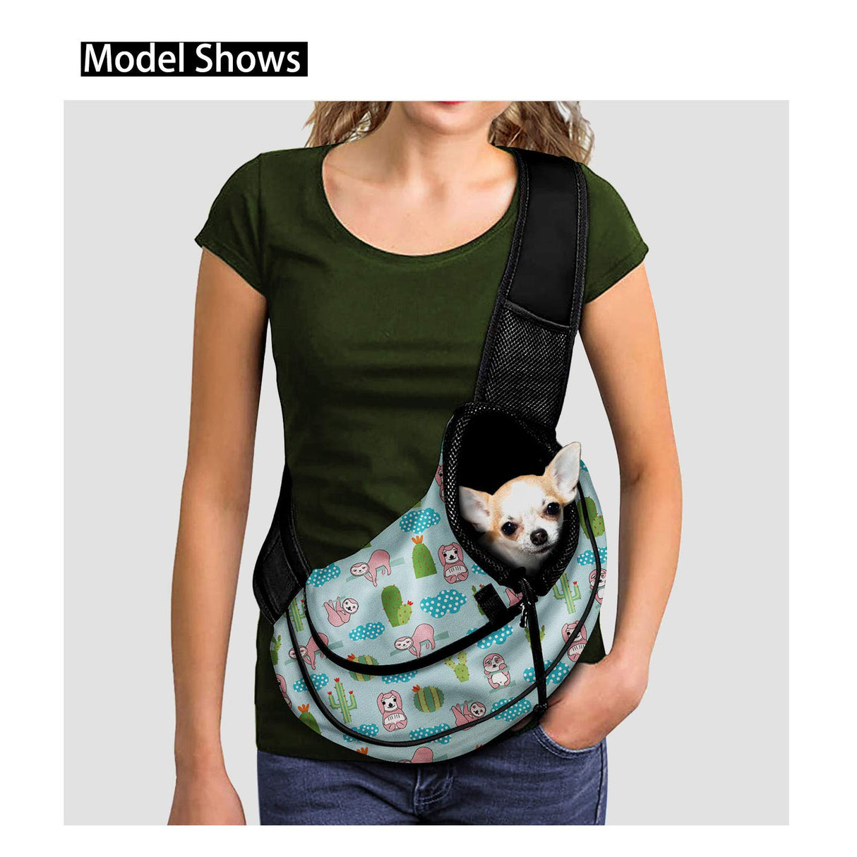 FUSURIRE Strawberry Printed Pet Carrier Sling Bag Pink Front Sling Pack Breathable Mesh Dog Pouch with Adjustable Strap Washable Travel Shoulder Bag for Cats Dogs Puppy