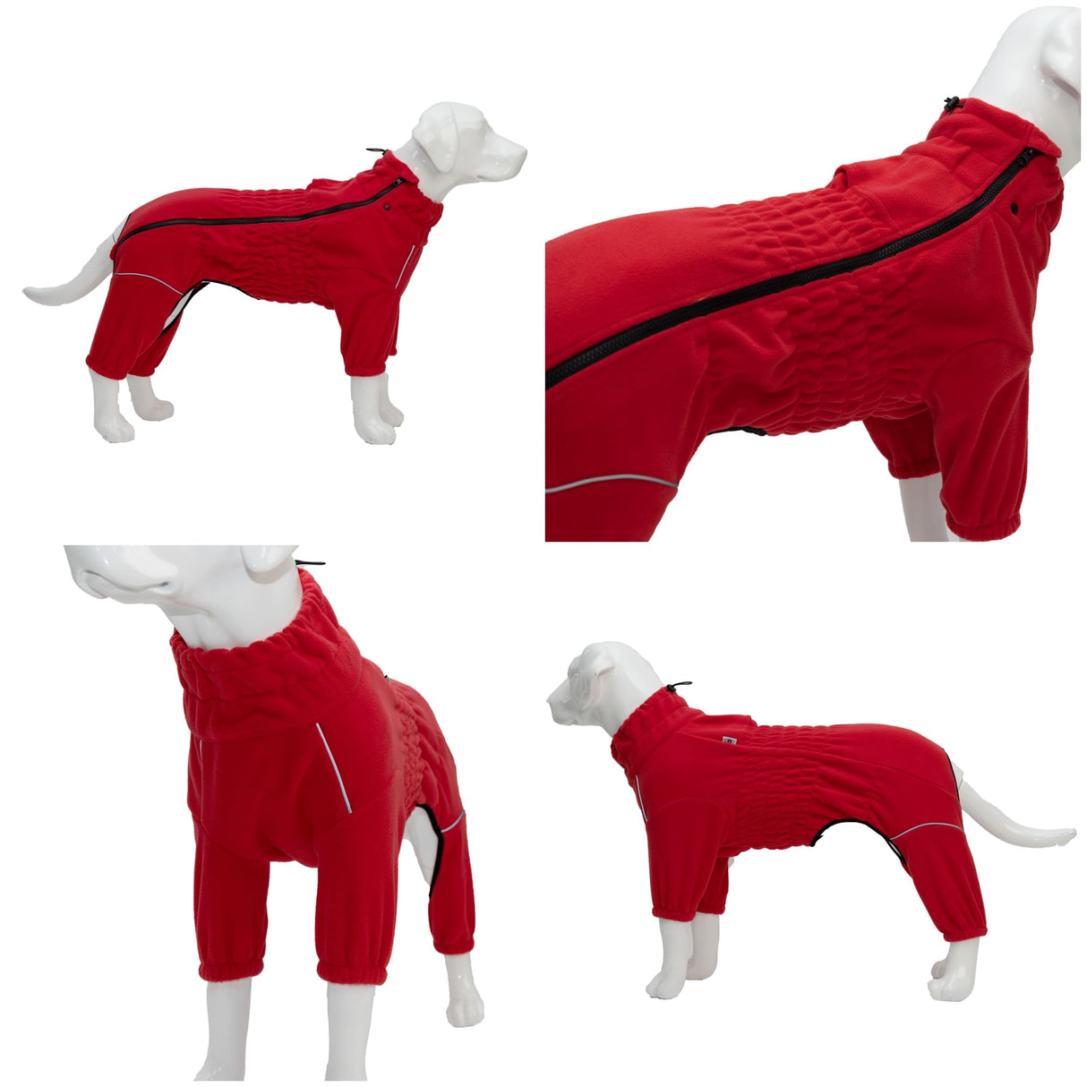 Lovelonglong Warm Dog Coat, Windproof Dog Jacket for Small Medium Large Dogs, 4 Legged Fleece Dog Winter Coat Zippered Closure Dog Outdoor Jacket Red S
