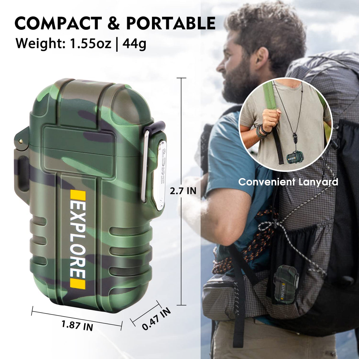 Electric Dual Arc Lighter USB Rechargeable Outdoor Windproof Flameless Plasma Lighters for Camping, Hiking, Waterproof Matches Survival Tactical Gear Fathers Day Dad Gifts Birthday Gifts for Men