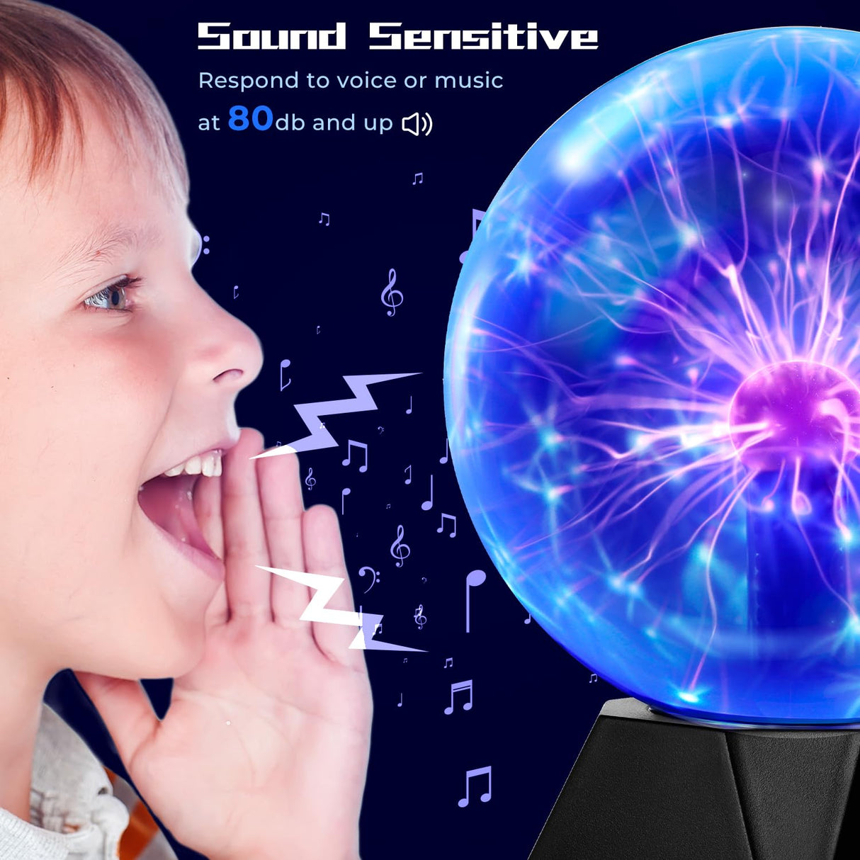 Theefun Blue Plasma Ball: 6 Inch Plasma Globe Touch & Sound Sensitive Plasma Ball Lamp Electric Ball Lightning Novelty Light for Parties, Home, Prop, Decoration, Christmas Gifts
