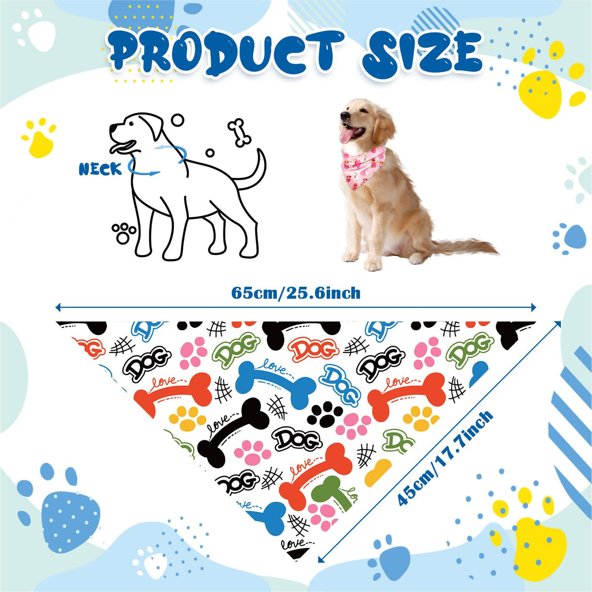 Bensbl 30Pcs Dog Bandanas Bulk Adjustable Washable Triangle Pet Bandanas Cartoon Bone Paw Print for Small Medium Large Dogs Grooming Daily Wear Birthday Party