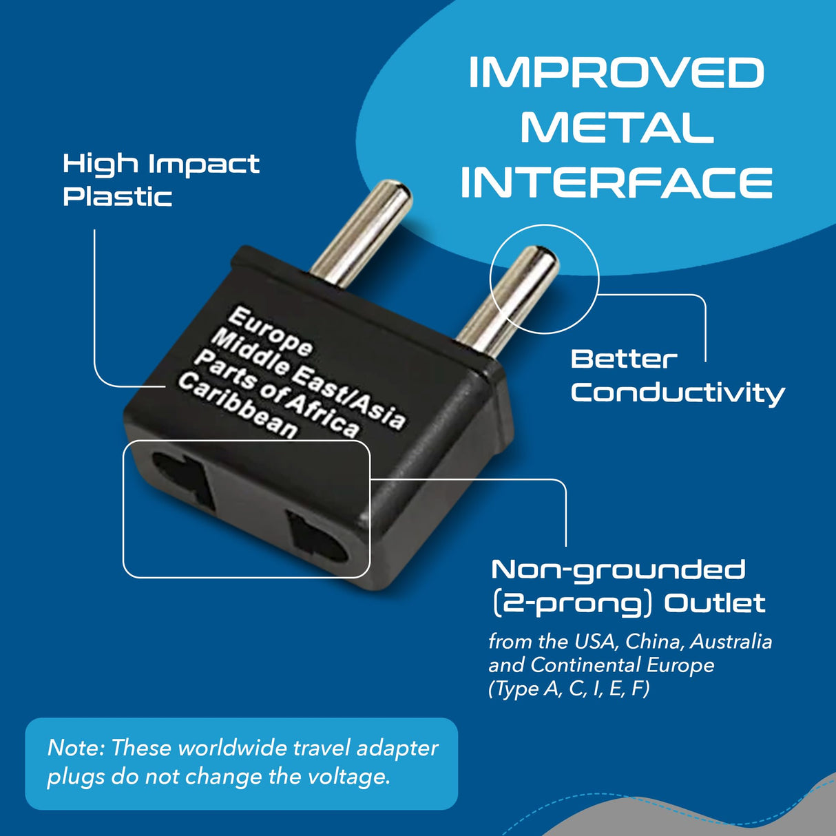 International Worldwide Travel Plug Adapter 5 Piece Set, Great for Cell Phones, Battery Chargers, Laptops to Work in Most Countries