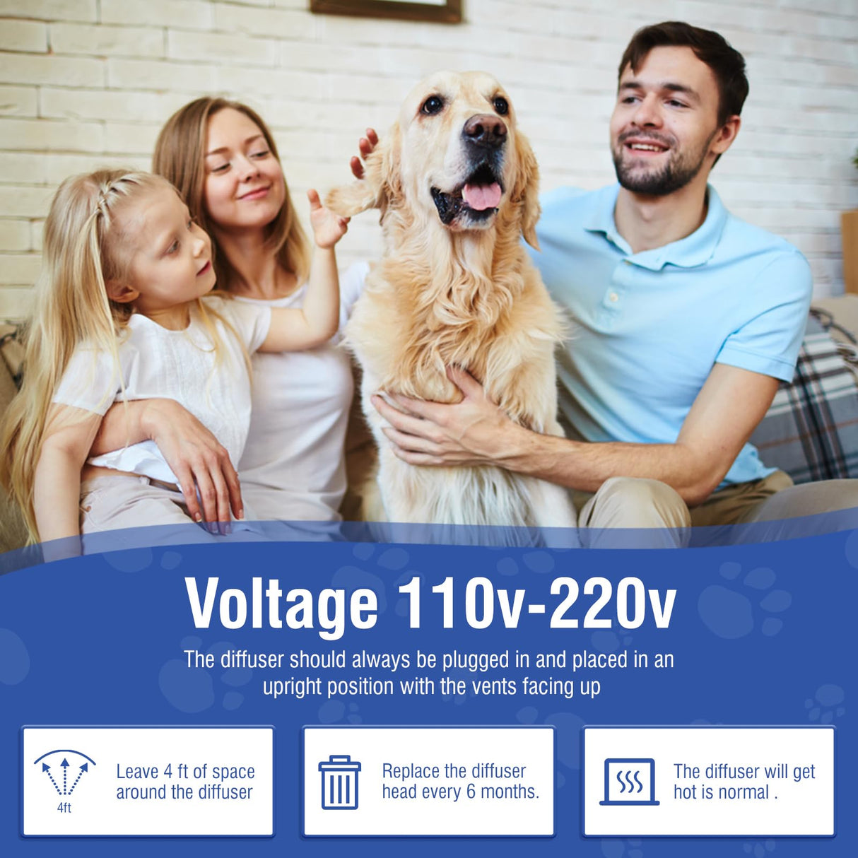Dog Pheromone Calming Diffuser 4 In 1 Appeasing Pet Pheromones Diffuser to Calm Kit (Plug in+ 3 Pack 48ml Refill) for Anxiety Relief Reduce Barking Aggression Fighting Stress 90 Day Supply(Tasteless)