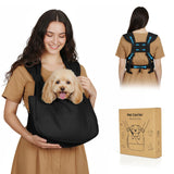 Dog Sling Carrier for Small Dogs with Bottom Support, Adjustable Pet Front Dog Carrier-Padded Straps Reducing Back Neck Pain, Anti-Anxiety Backpack for Travel Hiking Camping, Hands Free (Black,S)