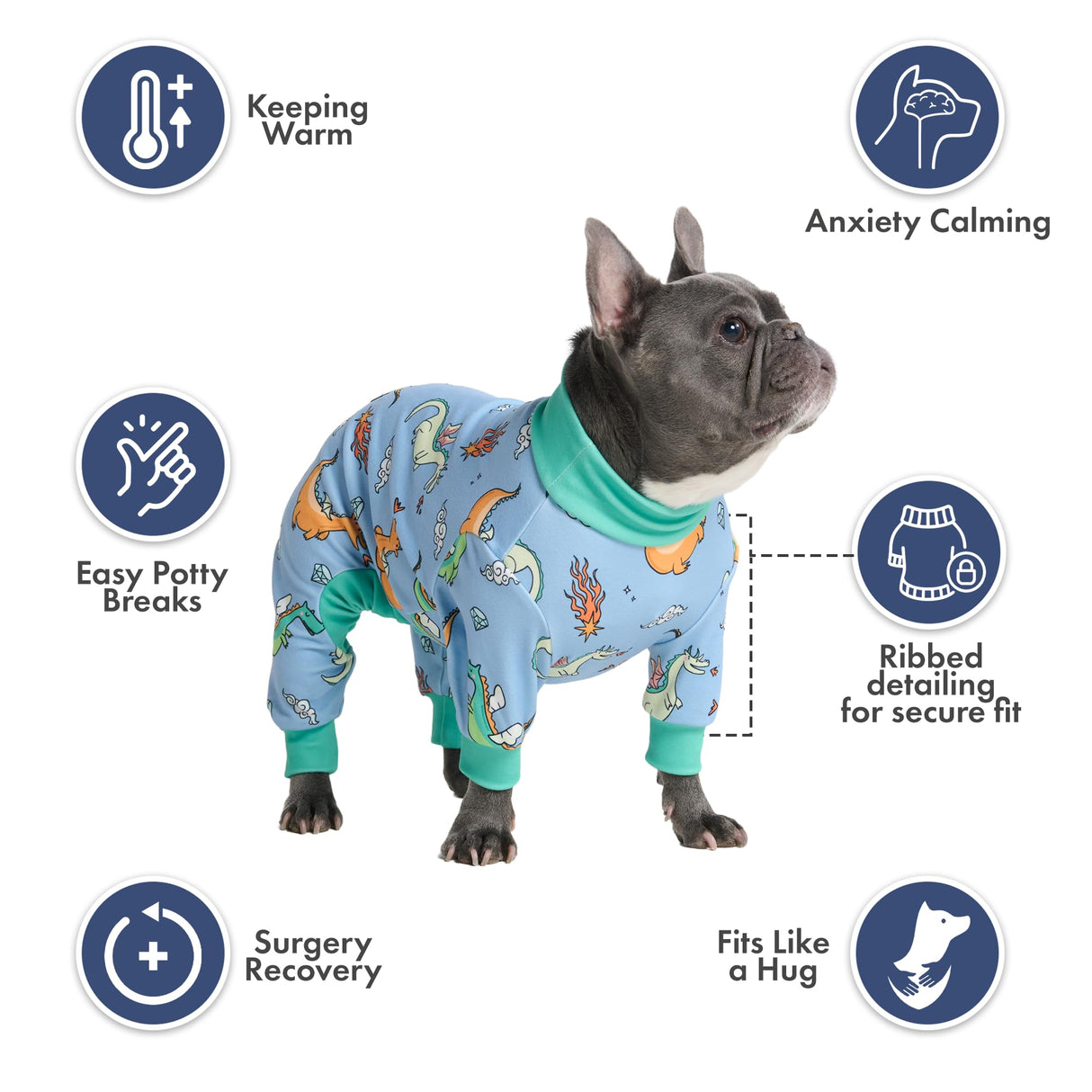 Spark Paws Dog Pajama, Dog Recovery Suit Male, Onesie, Ultra-Soft and 4-Way Stretch, for Small Medium and Large Breeds - Dragons - 3XL