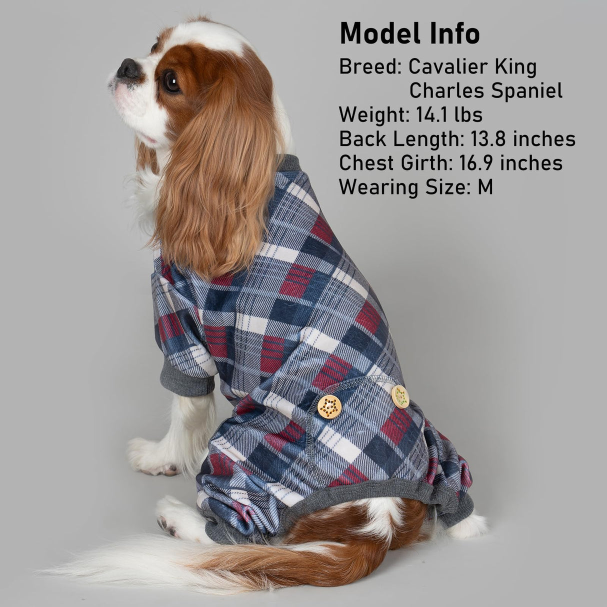 KYEESE Dog Pajamas Plaid Dog Pajamas for Small Dogs Boy Girl Comfy Coat Soft Doggie Jammies Stretchy Onesie Pet Clothes Velvet Pjs, Grey, Medium