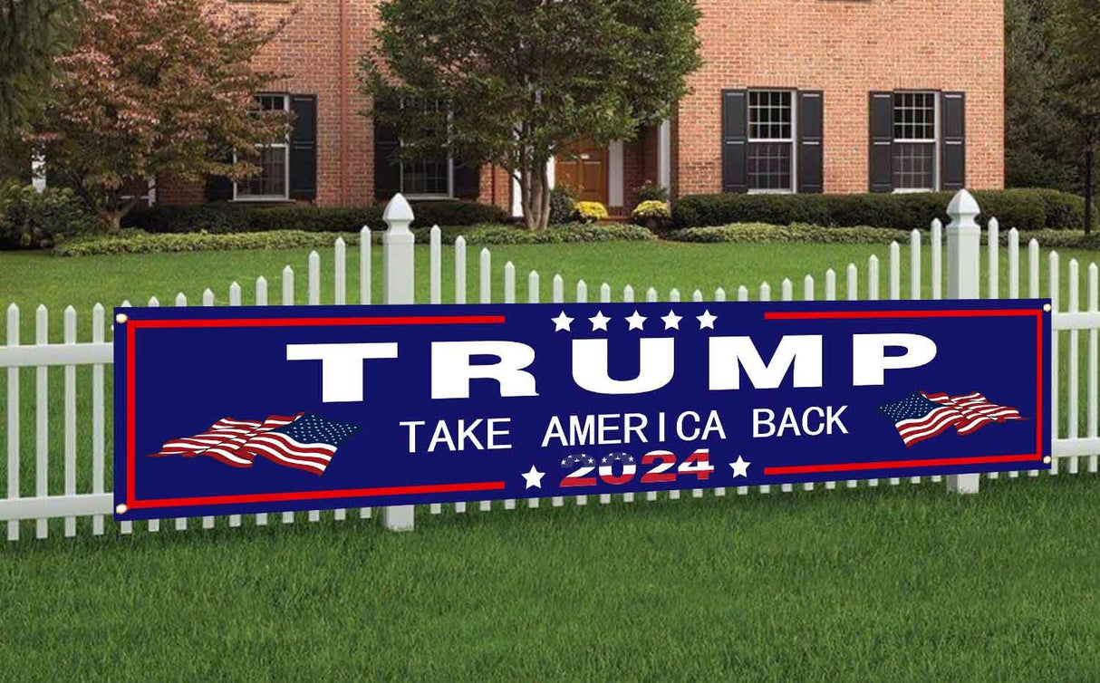 DOPMMT Donald Trump 2024 Flag Large Banner Trump 2024 Yard Signs banner Advertising Polyester Party Outdoor Flag Decor 8.2x1.6 FT