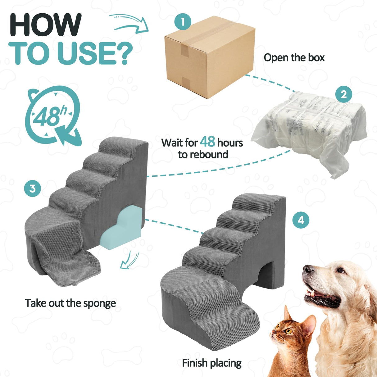 LitaiL 27.5 inches Foam Pet Steps for High Beds, Steps for Dogs to Get on Bed, L Shape Pet Ramps for Bedside, 6 Tiers Stairs for Dogs to Get on Beds for Small Medium Large Dog