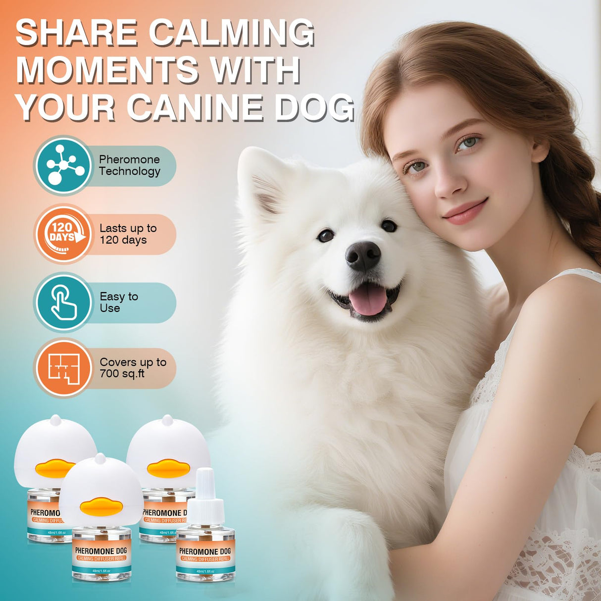 JTEWZX Dog Calming Pheromones Diffuser to Calm Pet Reduce Aggression Fighting Barking Stress 7 in 1 Advanced Kit Appeasing Pheromone Diffuser 3 Plug in+4 Pack 48ml Refill