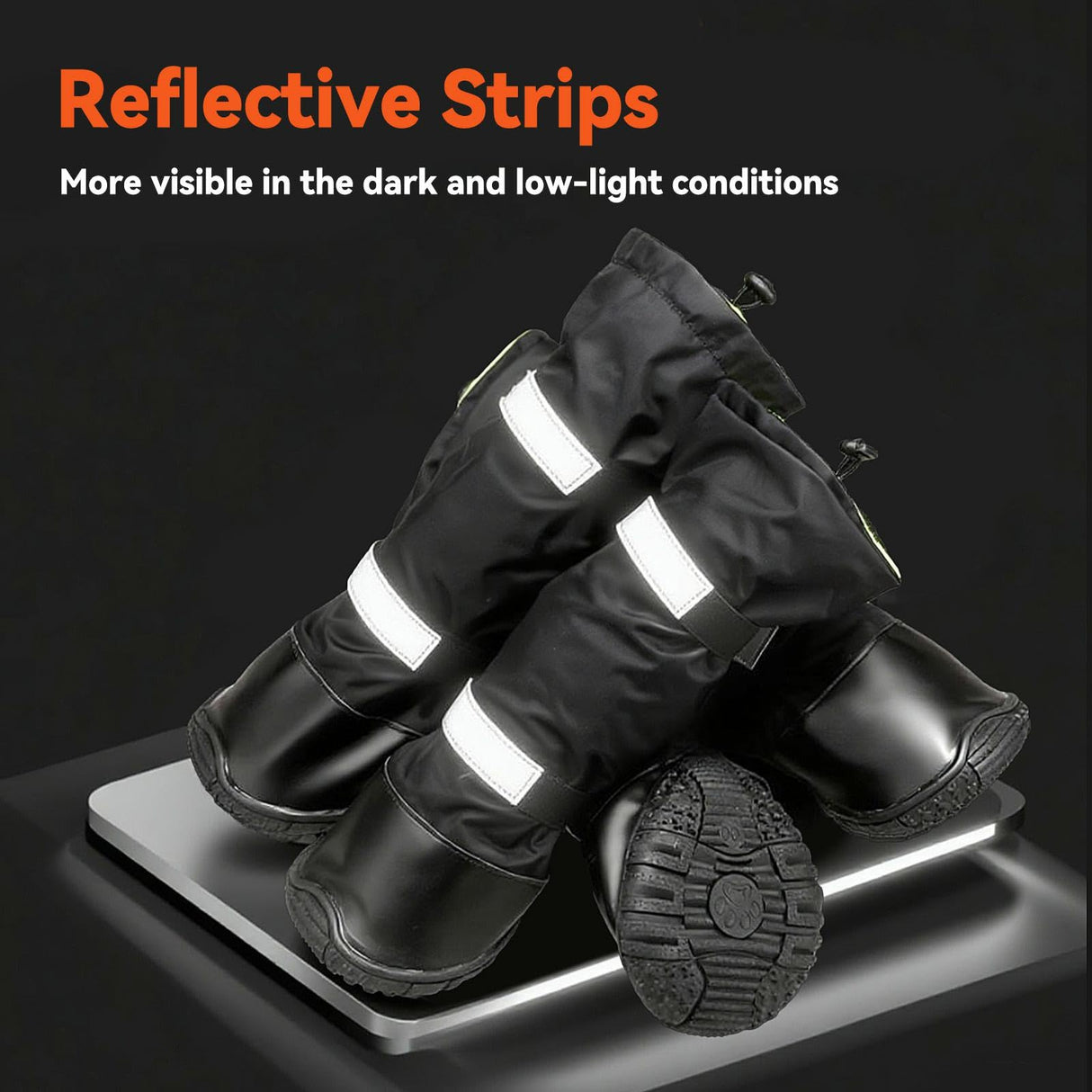 Billionchains 4 PCS Dog Boots Waterproof Dog Shoes with Reflective, Anti-Slip Pet Paw Protectors for Snowy, Rainy and Hot Pavement, Black, Small