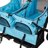 Pet Stroller Twin Folding Dog Cat Carrier Travel Cart, Multiple Colors Blue