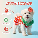 Littledropet Dog Hawaiian Costume Dress with Luau Leis and Flower Hair Bow,Cat Halloween Princess Costume Party Cosplay Outfit for Small Medium Dogs Girl,Summer Cat Beach Dresses Swimsuit Clothes,L