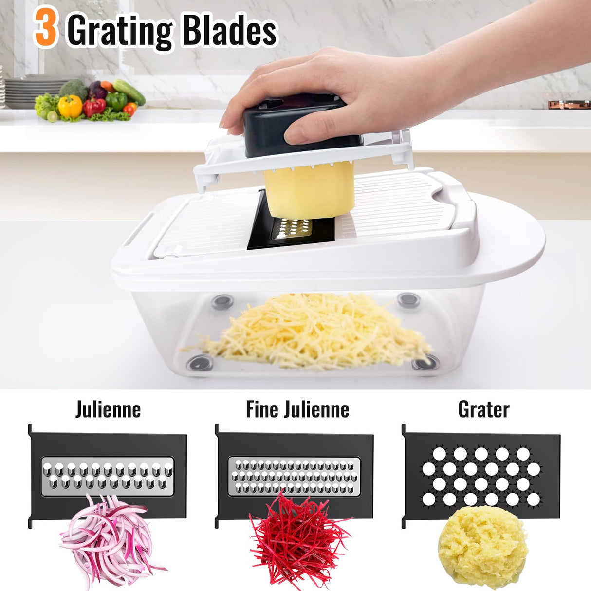 8 Blade All-in-1 Vegetable Chopper Mandoline Slicer with Container, Food Chopper, Onion Chopper, Veggie Cutter for Salad, Kitchen Gadgets Accessories Essentials, White