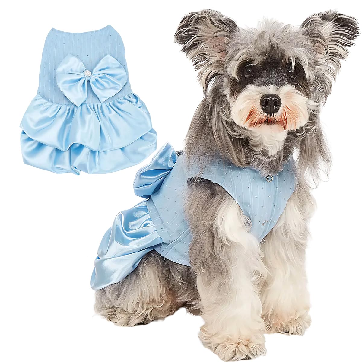 PawPleasure Dog Dress Pet Wedding Dress Princess Puppy Birthday Party Outfit Formal Apparel Girl for Small Medium Dogs Cats (Light Blue, Large)