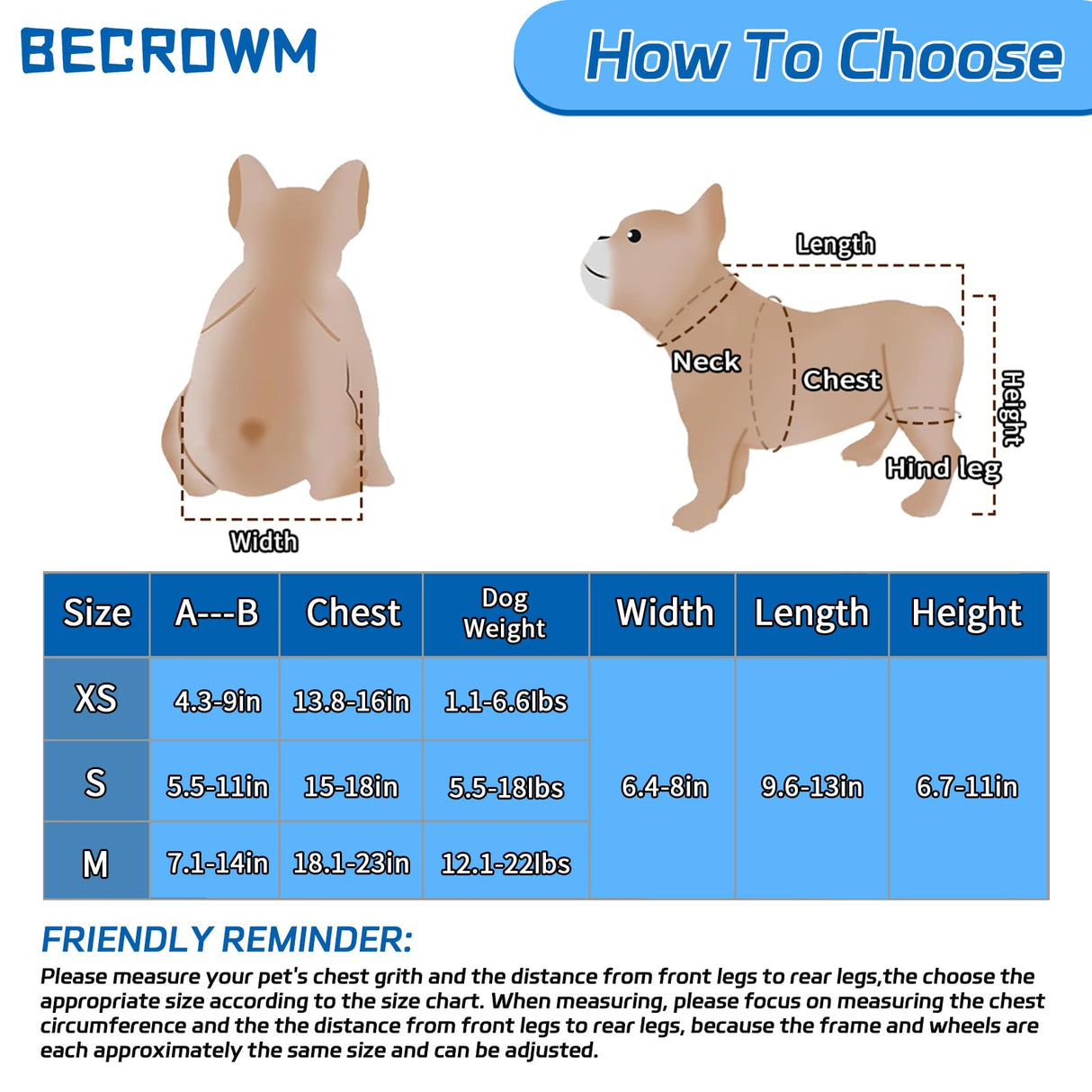 BECROWM Dog Wheelchair for Back Legs, Light Weight Dog&Cat&Pets Wheelchair Cart with Disabled Hind Legs Walking, Adjustable Doggy Wheelchair Cart with Wheels for Back Legs (Grey, Medium（M）)
