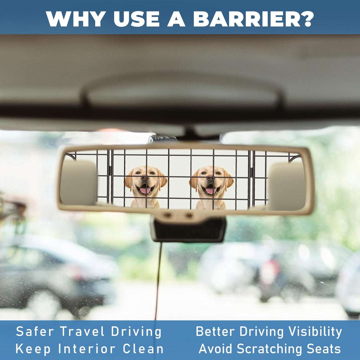 OUSHENG Car Dog Barrier for SUV, Adjustable Pet Divider Gate for Trunk Cargo Area, Universal-Fit Back Seat Heavy-Duty Wire Mesh Dogs Separator Guard Net, Vehicles Safety Travel Accessories