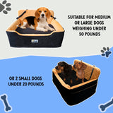 Large Dog Car Seat – Booster Seat Bed for Pets up to 55 lbs, Black, Travel Safety | Fits 2 Small Dogs Pets| Washable Cover & Thick Cushion | Rear Seat or SUV