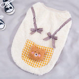 Cute Cat Apparel with Bow and Plaid Pocket Plush Dog Pullover Sweater Warm Soft Kitten Turtleneck for Indoor Cats and Small Medium Dogs (Yellow, M (3.3-6.6lbs))