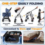 Dog Stroller, 4 Wheels Pet Stroller for Small & Medium Dogs, One-Click Foldable Cat Strollers Up to 45 Ibs with Storage Basket, Cup Holder and Breathable Mesh