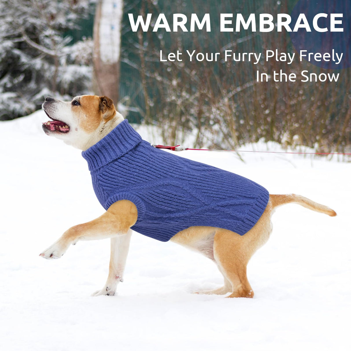 Queenmore Large Dog Sweater, Dog Sweaters for Large Dogs, Thanksgiving Fall Knit Pet Kintwear, Turtleneck Stretchy Christmas Pet Sweater, Winter Warm Clothes for Labrador, Doberman, Royal Blue,2XL