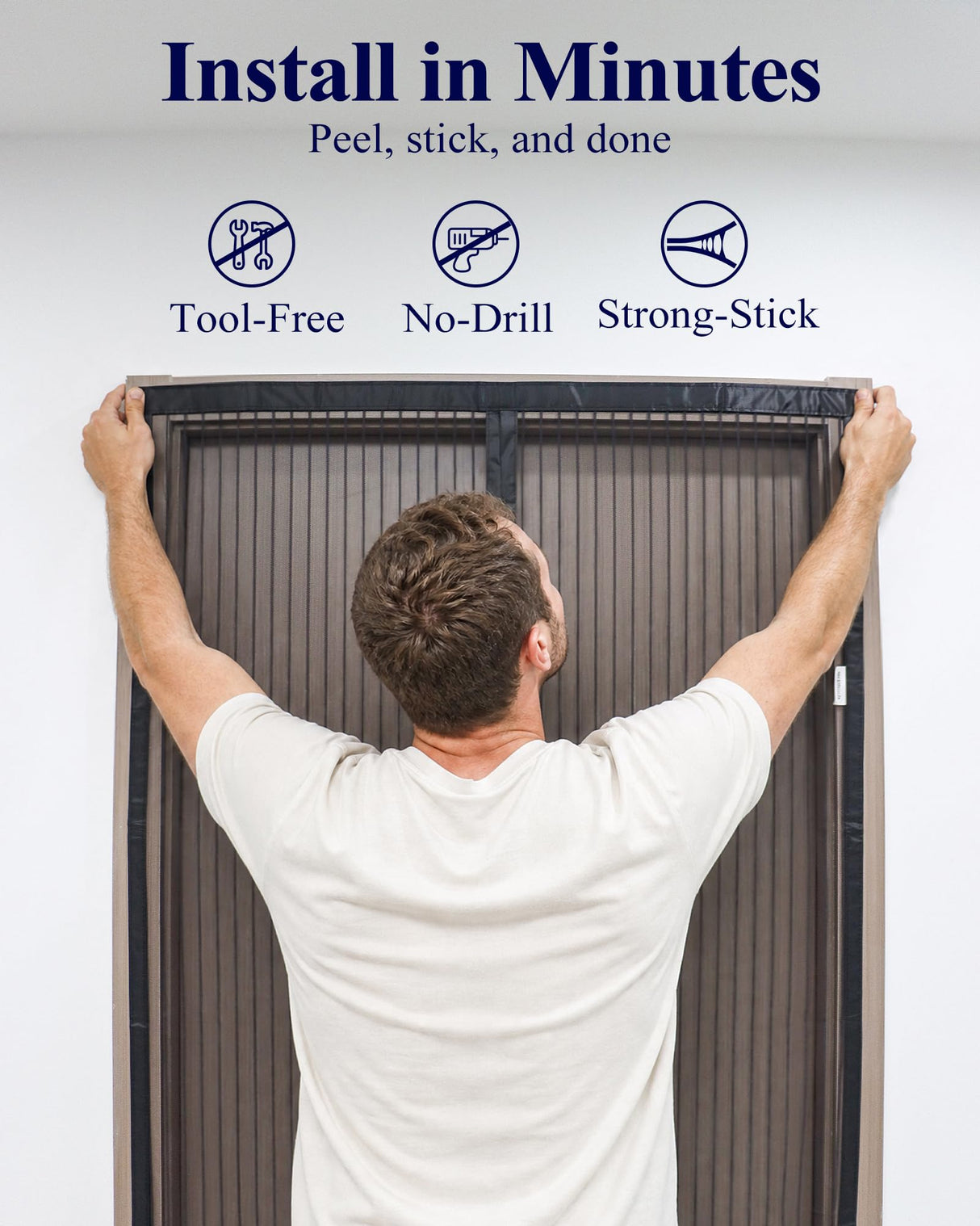 Magnetic Screen Door - 38.0'' x 82.0'' Retractable Screen Door Mesh for Entry Door or Sliding Door, Pet & Kid Friendly, Hands-Free Closure Keeps Bugs Out & Lets Breeze in, Stripe Black