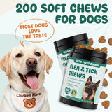 Flea and Tick Prevention for Dogs Chewable, Natural Oral Flea and Tick Treatment, Dog Flea Chews Support Skin & Digestive Supplement for Puppies & All Breeds 200 PCS