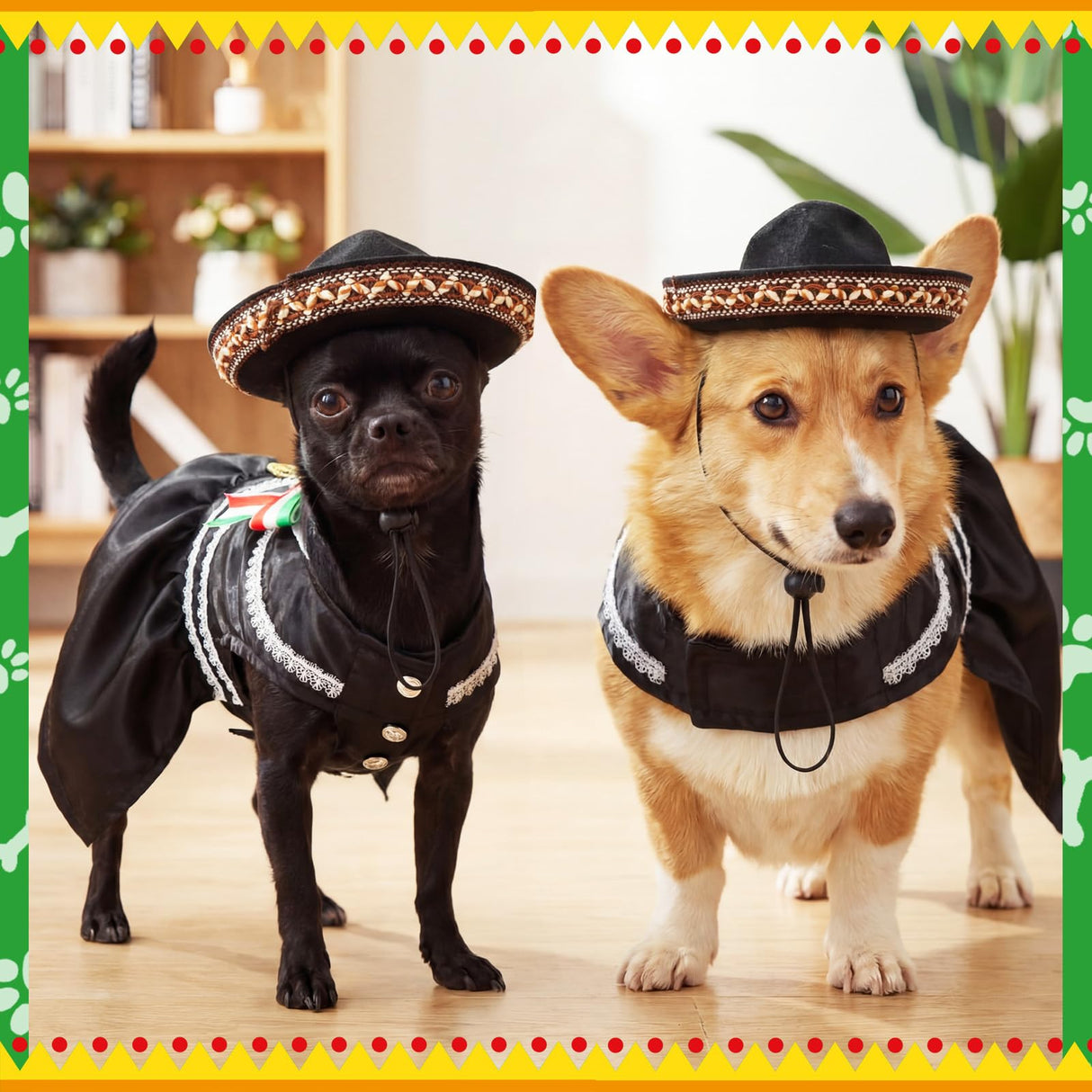 Bulyoou Mariachi Mexican Costume for Dog Mexican Dog Dress and Sombrero for Chihuahua Puppy Cat Cinco De Mayo Mexico Independence Day Themed Party Pet Outfits(S,Style2,Black)