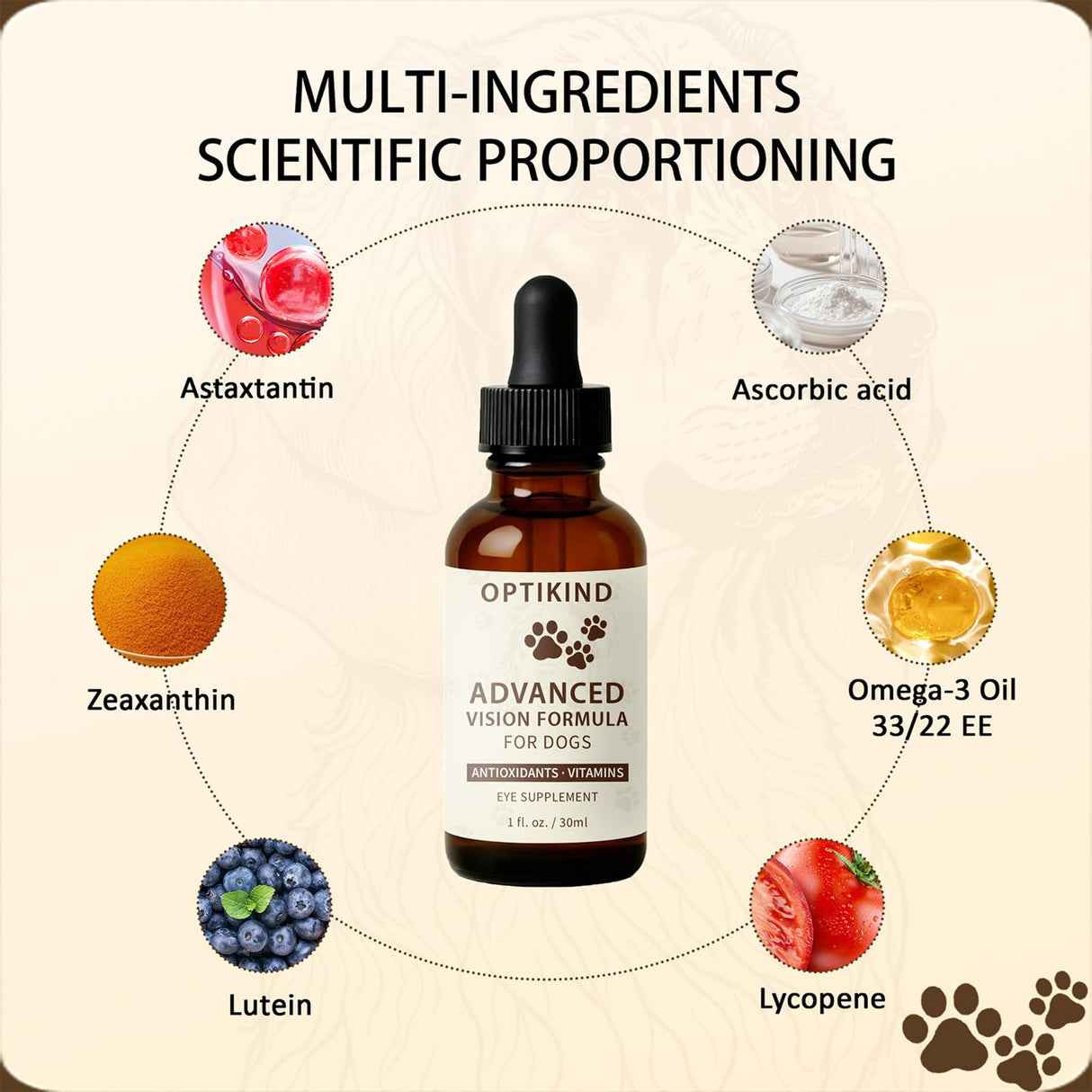 Optikind Vision Drops for Dogs - with Lutein, Zeaxanthin and Bilberry Extract (1pc)