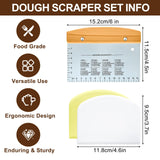 Versatile Bench Scraper with Wood Handle, Premium Stainless Steel Dough Scraper Cutter with 2 PCS Flexible Bowl Scraper for Pastry Bread Pizza, Kitchen Scraper Tool for Flat Top Griddle