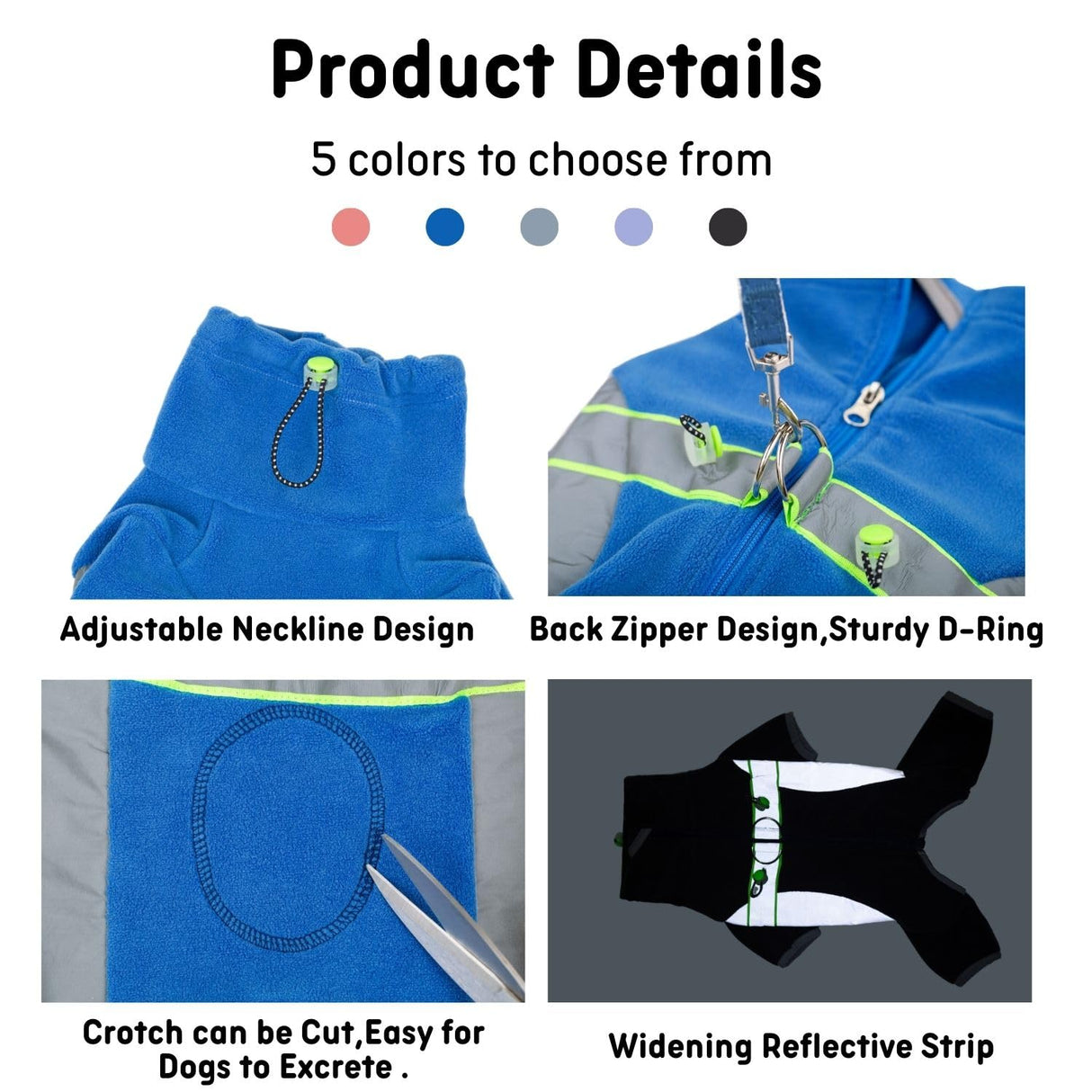 BECHANMIG Dog Winter Warm Coats 4-Legs Fleece for Small Medium Large Dogs,High Collar Dog Cold Weather Coat Full Body,Dog Snowsuit Comfort Windproof with Reflective Zipper Leash Hole_XL(Blue)