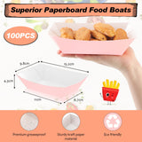 Yinkin 100 Pcs 2lb Paper Food Trays Boat 2lb Disposable Nacho Trays Kraft Paper Boat for Tacos Concession Halloween Christmas Party Supplies (Light Pink)