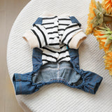 Dog Denim Overalls Puppy Cute Striped Four Legs Shirt Clothes Small Dogs Girl Boy Jean Jumpsuit Coats Dog Cat Classic Denim Costume Chihuahua Yorkie Clothes Christmas Holiday Birthday Outfits