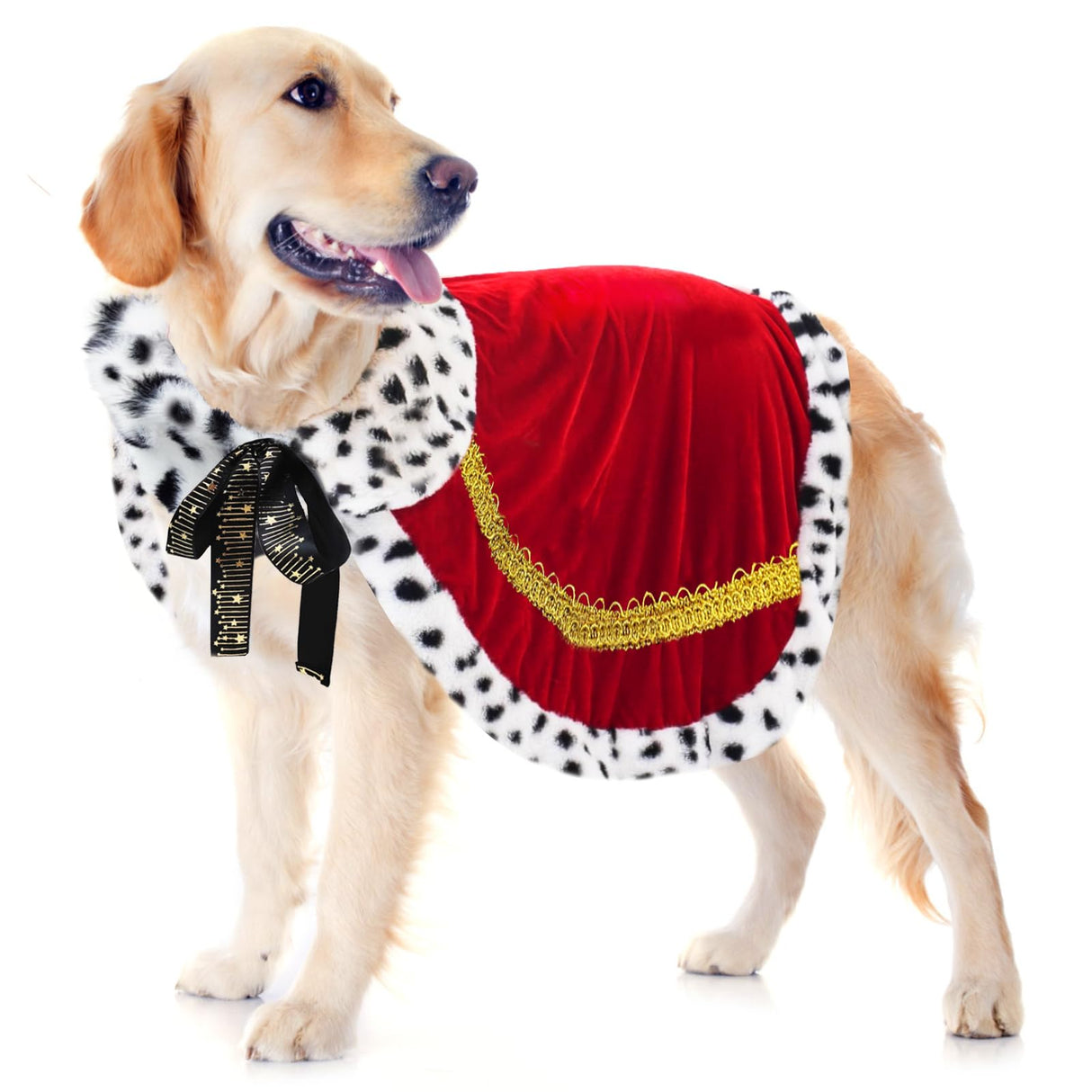 Pet King Cloak Christmas Dog Costumes Lux Fur Red Royal Cape Cat Robe Warm Winter Coat Outfit Medium Large Dogs Prince Costume Xmas Queen Clothes Princess Cosplay Birthday Dress (Red, Large)