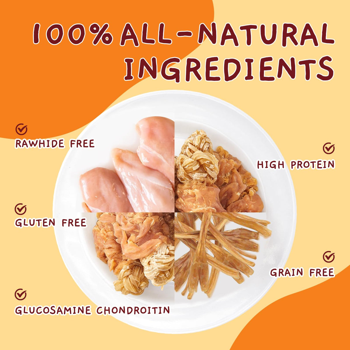 Jungle Calling Beef Tendons for Dogs, Chicken Wrapped Tendons Dog Chews Long Lasting Hip and Joint Supplement for Dogs with Glucosamine (Knotted Bone)