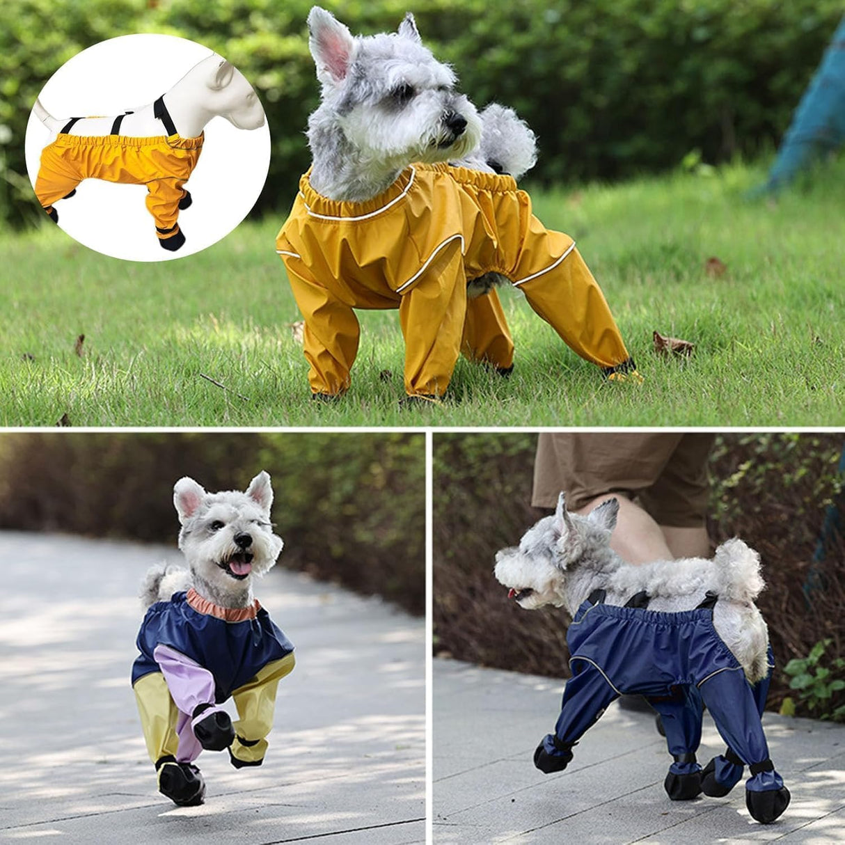 Snow Suit for Dogs with Attached Boots, Full Body Dog Snowsuit with Attached Boots, Dog Rain Suit withBoots, with Suspenders Waterproof DogWinter Snow Coat Jacket Anti-Slip Dirty-Proof (Blue, M)
