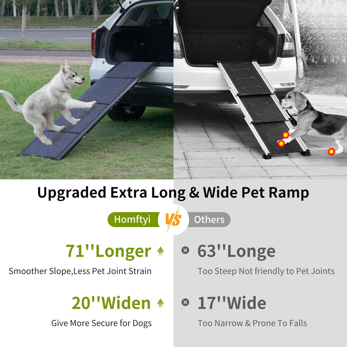 Homfstyi Dog Ramp for Car, 71'' L x 20'' W Dog Ramps for Large Dogs, Extra Wide Pet Ramp with Non-Slip Surface for Medium & Large Dogs to Get in Car, SUV & Truck, Supports Up to 300 Lbs