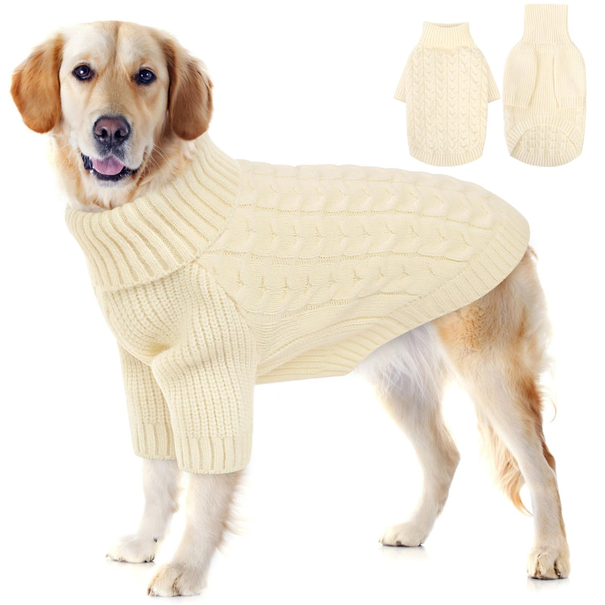 Queenmore Small Dog Sweater, Dog Christmas Sweater, Warm Soft Sweaters for Dogs Girl Boy, Knit Winter Coat for Small Medium Large Dog (White, S)