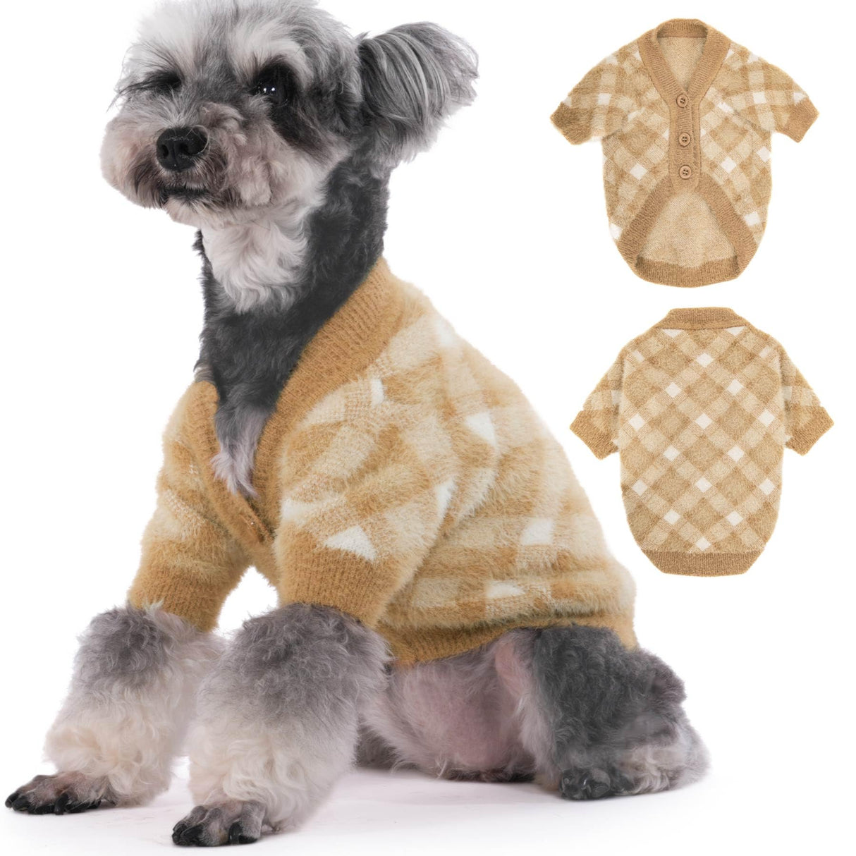 Algudbilt Small Dog Sweater - Winter Clothes for Dogs & Cats, Warm Knitwear Jacket, Winter Deluxe Coats for Puppies & Kittens, Doggy Costume XXS XS, Pet Apparel (Camel, X-Small)