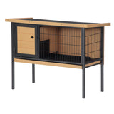 PawHut Rabbit Hutch Elevated Bunny Cage Small Animal Habitat with Metal Frame, No Leak Tray, Metal Wire Pan, Openable Water-Resistant Asphalt Roof for Rabbits, Chickens, Ducks, Indoor/Outdoor Natural