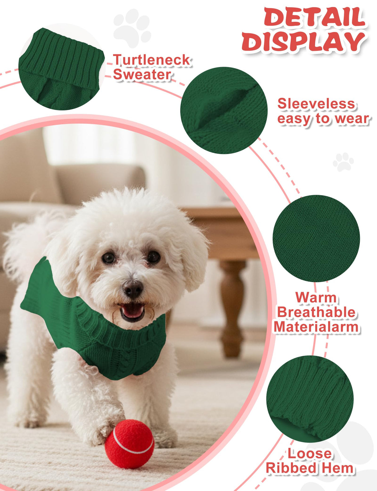 Dog Sweaters for Small Medium Large Dogs Cats, Soft Warm Turtleneck Pullover Solid Cable Knit Fleece Stretch Pet Clothes,Classic Fuzzy Coat for Puppy Girl Boys for Fall Winter Cold Weather